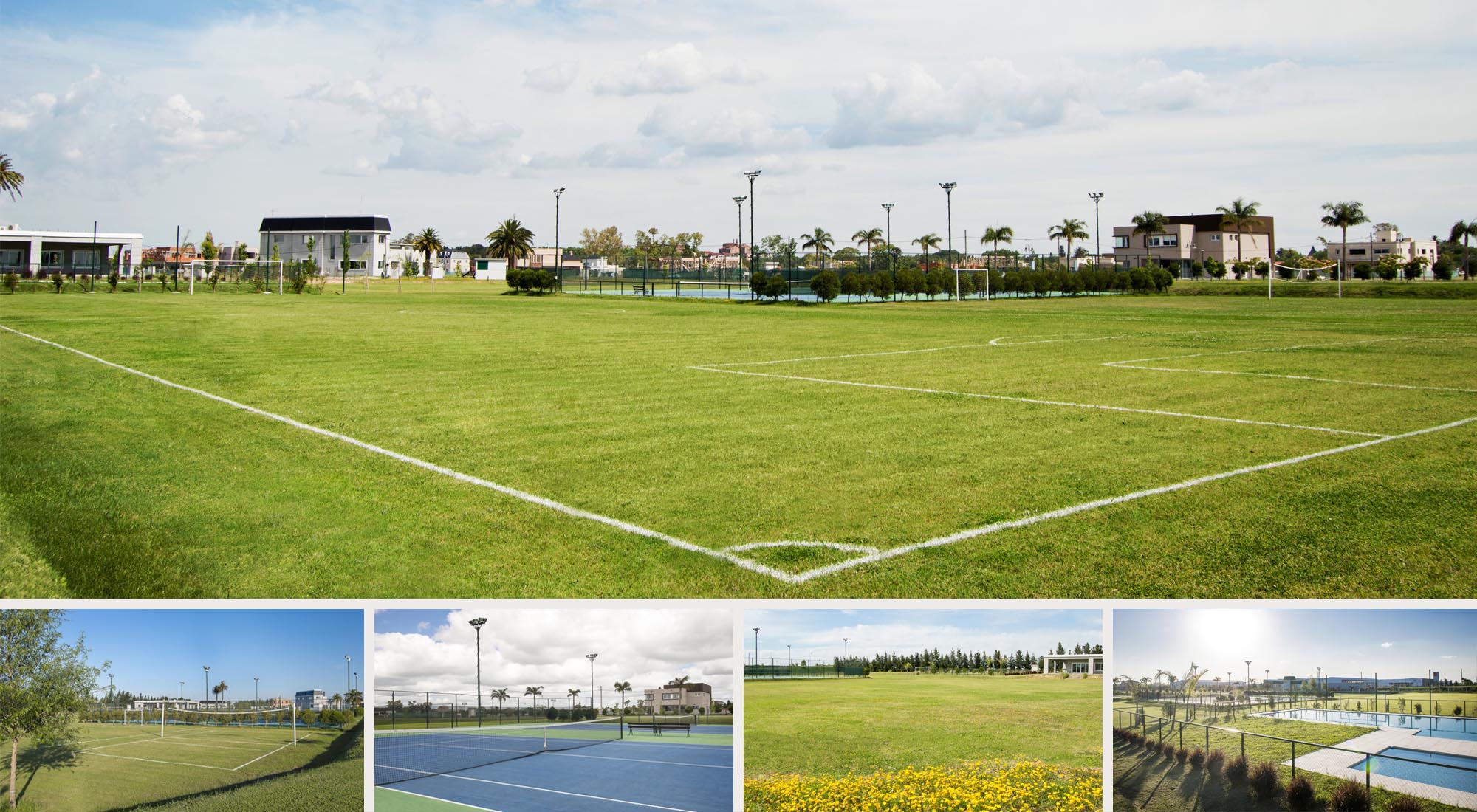 Deportes. Canchas de futbol 5 y 9, canchas de tenis y cancha de vóley.